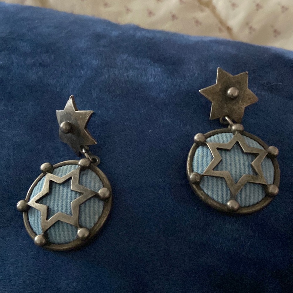 Denim and brass earrings